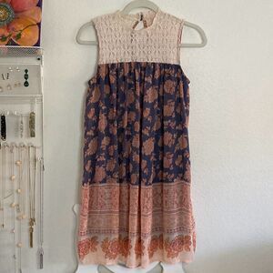 Boho Peasant Style Tunic Top Blouse Blue size Medium